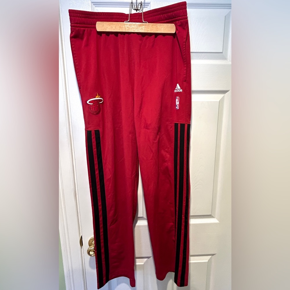 Adidas NBA Authentic Large Miami Heat Warm Up Pant Mens Red Basketball Sweatpant